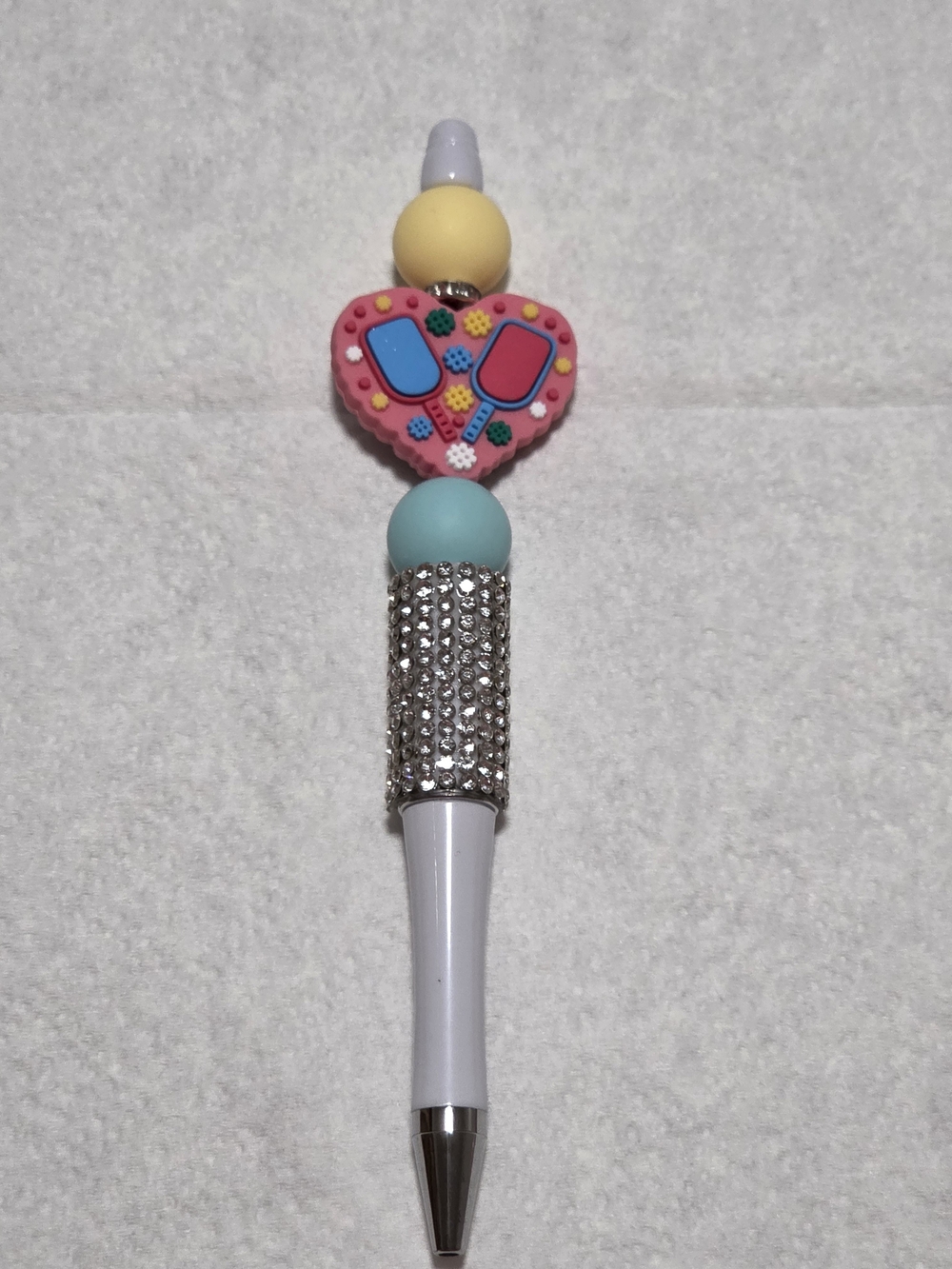 Rhinestone Heart Top Decorative Ballpoint Pen — Pastel Accents